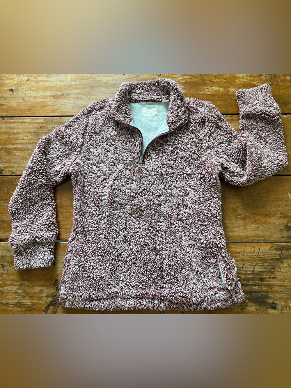 Weatherproof Sherpa Cozy Plush Quarter-Zip Pullover - Dusty Mauve.  Size Small